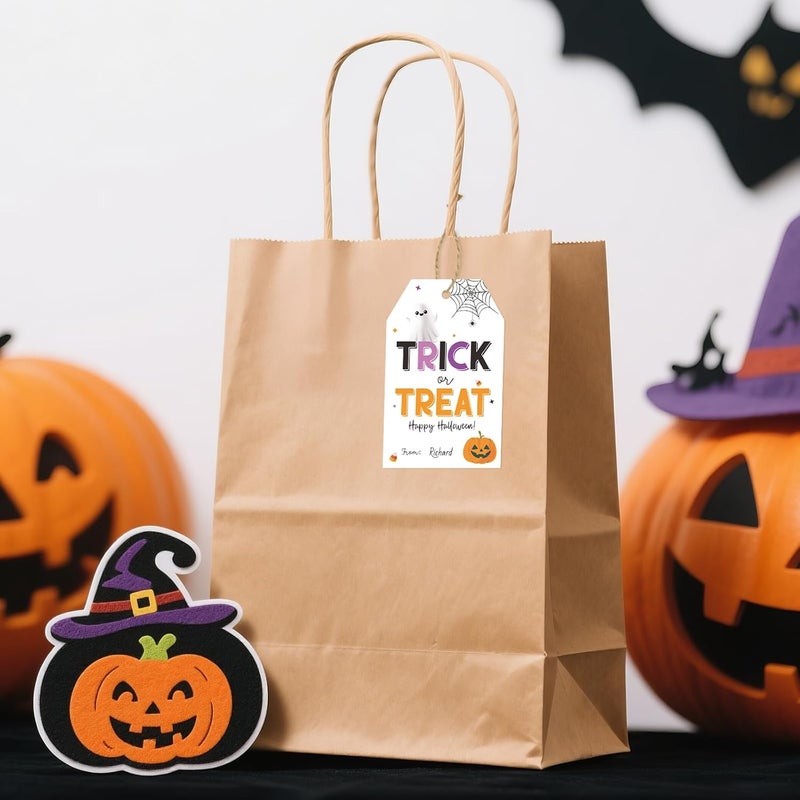Alynta Halloween Tags with String - 50Pcs Happy Halloween Paper Gift Tags Trick or Treat Tag Pumpkin Ghost Name Tag Labels for Goodie Bags Gift Wrapping Halloween Decorations (White) - Image 4